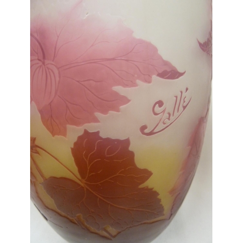 182 - Emile Galle - a large cameo glass vase, of ovoid form, cased in pink tones and cut through to a fros... 