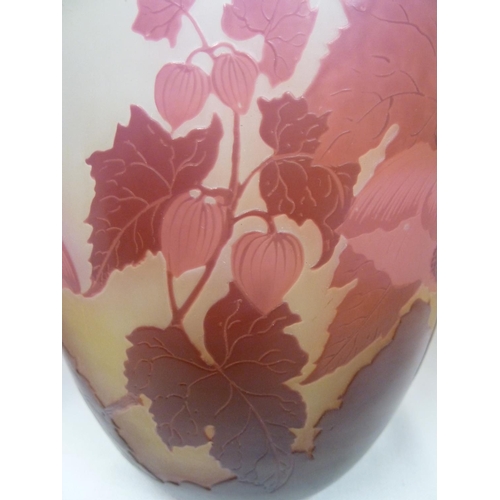 182 - Emile Galle - a large cameo glass vase, of ovoid form, cased in pink tones and cut through to a fros... 