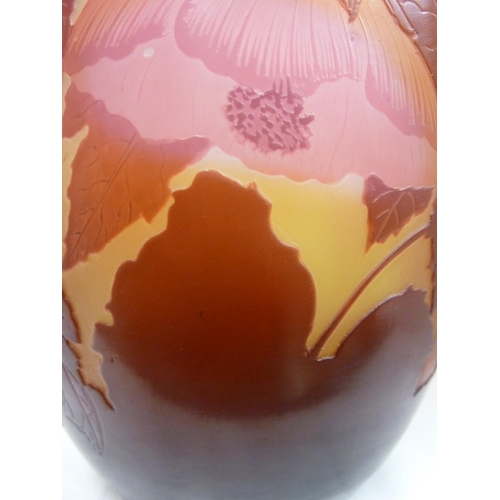 182 - Emile Galle - a large cameo glass vase, of ovoid form, cased in pink tones and cut through to a fros... 