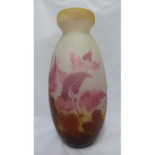 182 - Emile Galle - a large cameo glass vase, of ovoid form, cased in pink tones and cut through to a fros... 