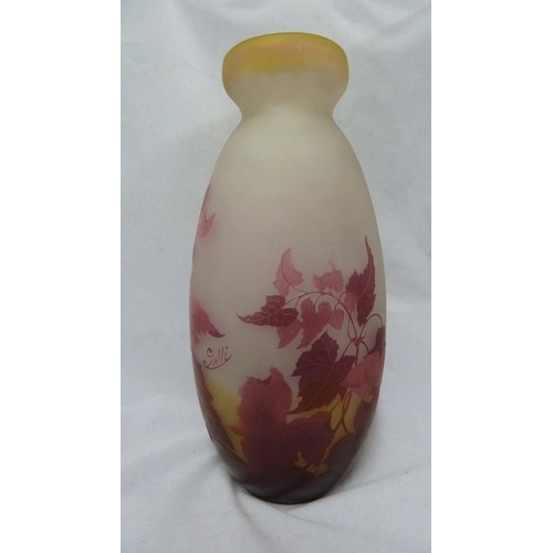 182 - Emile Galle - a large cameo glass vase, of ovoid form, cased in pink tones and cut through to a fros... 