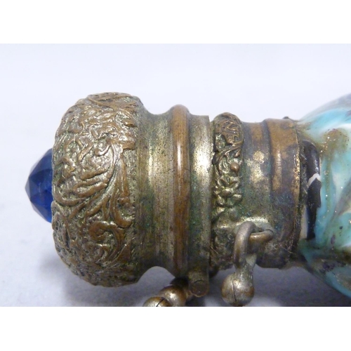 155 - Venetian Glass - a perfume bottle of turquoise, cobalt blue and white with aventurine inclusions, mo... 