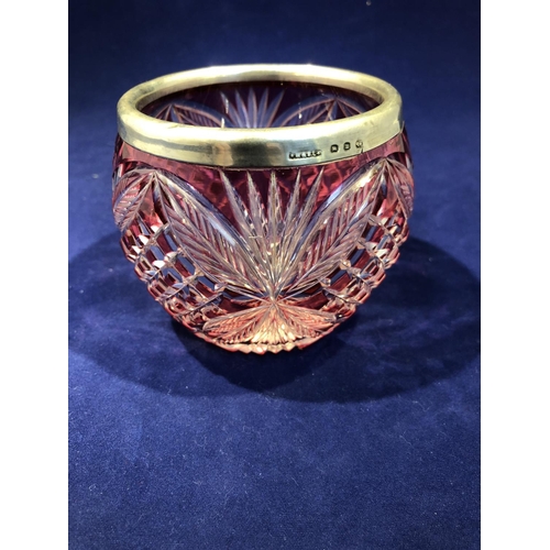 254 - English Glass - possibly Stevens and Williams, a silver mounted preserve pot, of ruby overlay on col... 