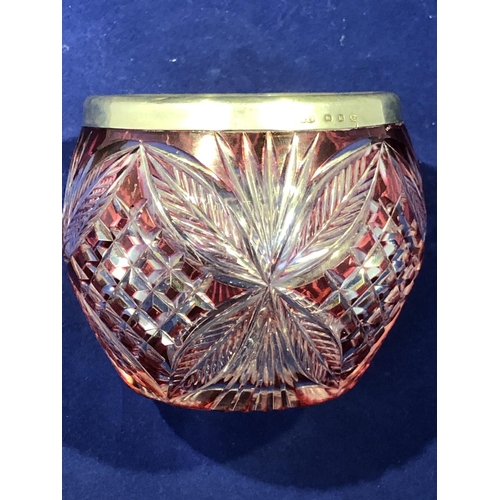 254 - English Glass - possibly Stevens and Williams, a silver mounted preserve pot, of ruby overlay on col... 