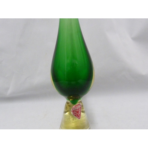 55 - Luciano Gaspari for Salviati - a green glass teardrop vase on sommerso yellow/colourless conical gla... 