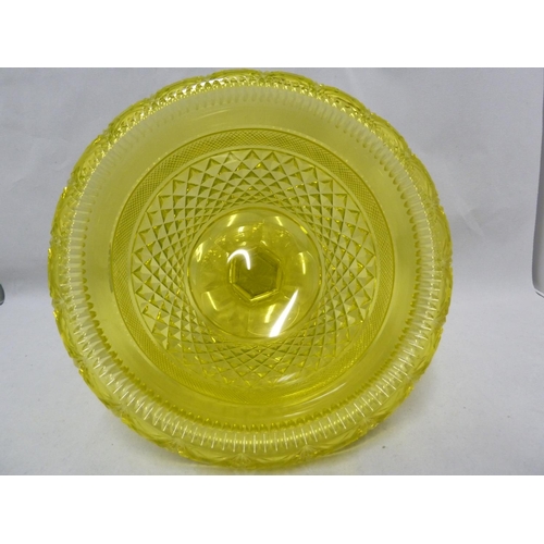 193 - Richardsons - a uranium cut glass tazza, the circular bowl with everted rim, cut with hobnail bandin... 