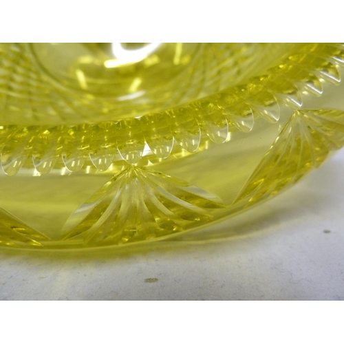 193 - Richardsons - a uranium cut glass tazza, the circular bowl with everted rim, cut with hobnail bandin... 