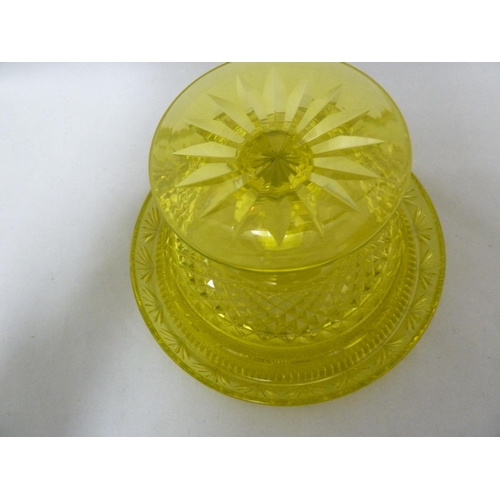 193 - Richardsons - a uranium cut glass tazza, the circular bowl with everted rim, cut with hobnail bandin... 