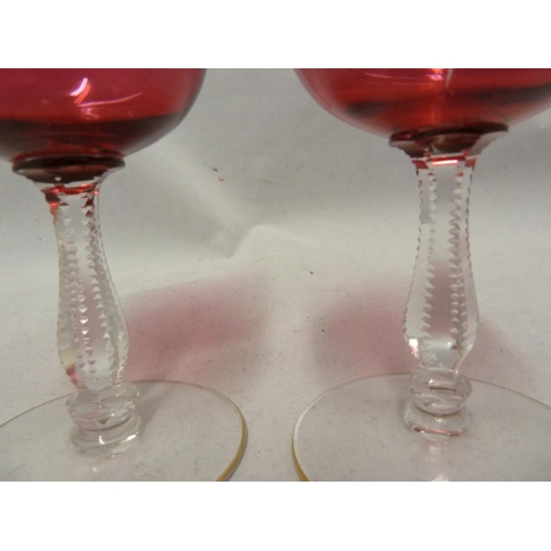 117 - Scottish Interest - Gray Clan - two wine glasses of cranberry bowl on a colourless faceted baluster ... 