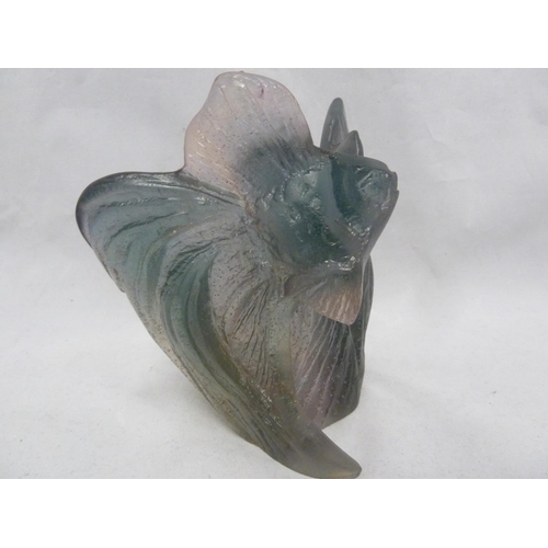 180 - Daum - a Pate de Verre glass sculpture of two exotic fish, in tones of blue and pink moulded facsimi... 