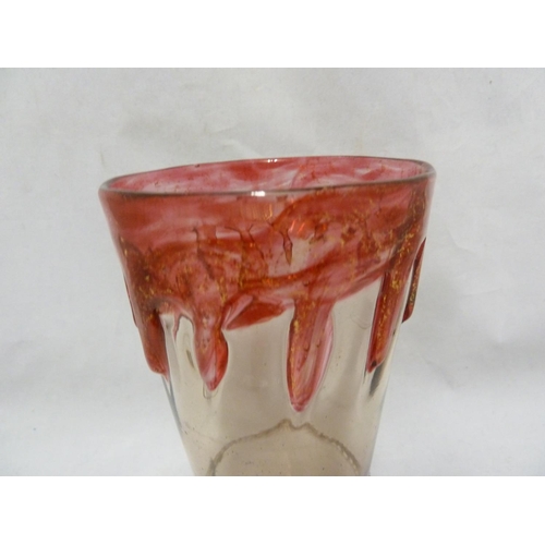 150 - Salviati - a large glass goblet, the body of blush colour and of tapered cylindrical form on circula... 