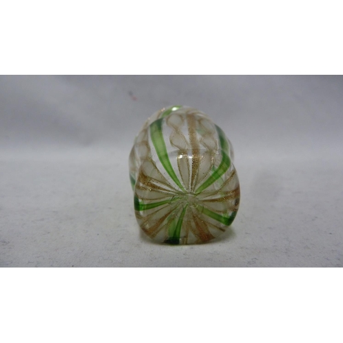 159 - Murano Glass - four latticino glass items - a dimple beaker in aventurine and white; a small bottle ... 