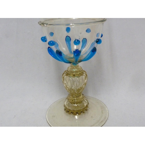 149 - Murano Glass - five items, comprising: a goblet applied with bright blue teardrops and jewels on a a... 