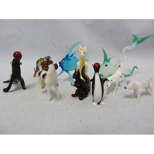 83 - Lampwork Glass - ten glass animals and fish, including dogs, a tiger, squirrel and pig, 10cm max (10... 