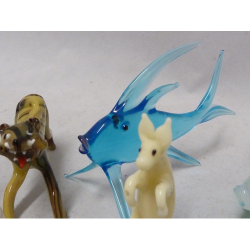 83 - Lampwork Glass - ten glass animals and fish, including dogs, a tiger, squirrel and pig, 10cm max (10... 