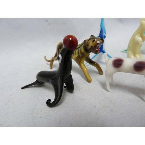 83 - Lampwork Glass - ten glass animals and fish, including dogs, a tiger, squirrel and pig, 10cm max (10... 