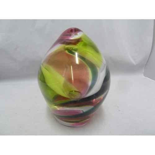 54 - Flygfors - a Flamingo glass vase, the flattened ovoid body cased over lime green, emerald green and ... 