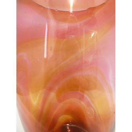 31 - Whitefriars - a 8608 glass vase, unusually in amber and ruby streaky glass, Circa 1930, 22.7cm appro... 