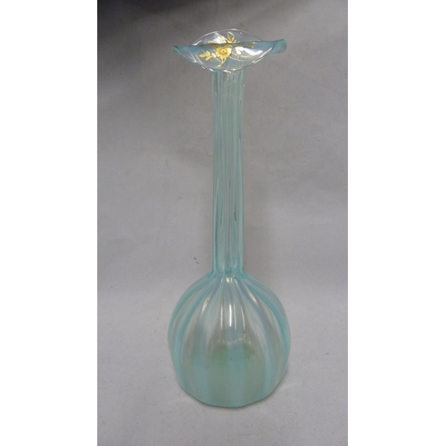 204 - Thomas Webb - a blue opaline jack in the pulpit style vase, the upper rim delicately gilded with flo... 