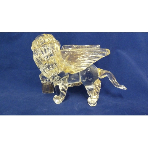 72 - Murano Glass - The Lion of Venice a colourless glass figure with gold inclusions, modelled after the... 