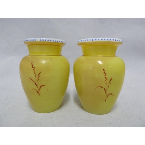 171 - Harrach - a pair of squat baluster vases of opaline body flashed in bright lemon yellow and painted ... 