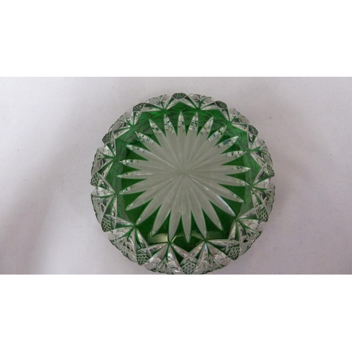 69 - Val St Lambert - an emerald green overlay glass centerpiece bowl, cut with a central starburst, 20cm... 