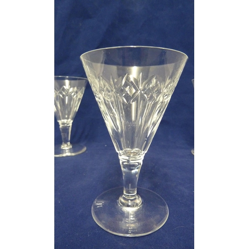 201 - Webb Corbett - five conical cocktail wine glasses of colourless glass, cut with a band of X cuts ove... 