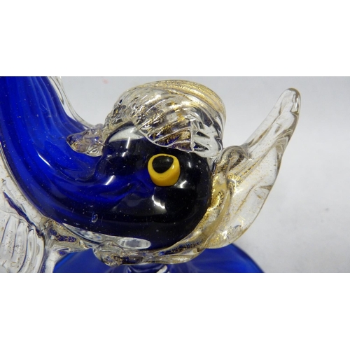 58 - Murano glass - a dolphin form jug, the body of cobalt blue with aventurine gold fins and details, th... 