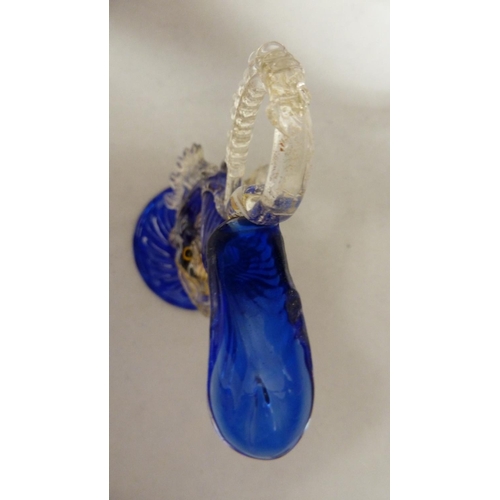 58 - Murano glass - a dolphin form jug, the body of cobalt blue with aventurine gold fins and details, th... 