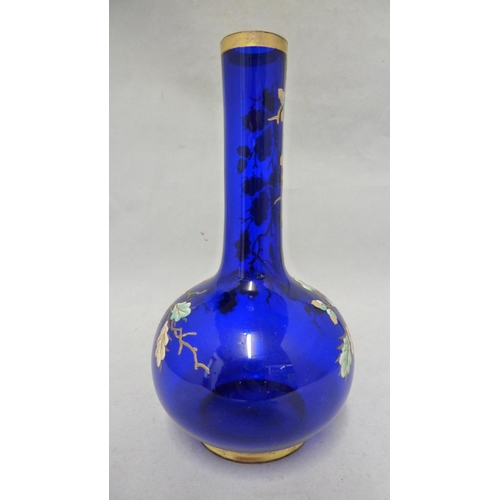 177 - Moser - a cobalt blue bottle vase, enamelled and gilded with oak leaves and branches and acorns,  18... 