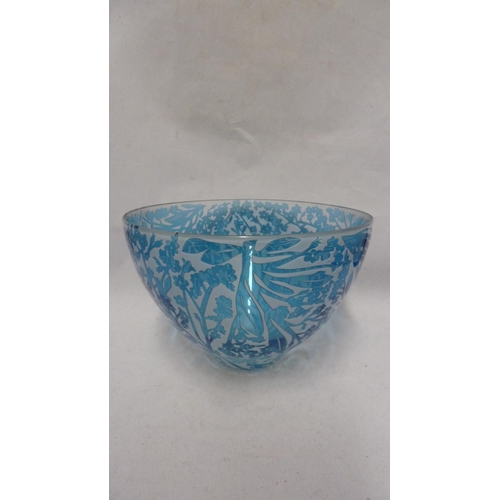 40 - Louise Hawkins for Loco Glass - Forget Me Not, a sand carved reverse cameo bowl, in forget me not bl... 