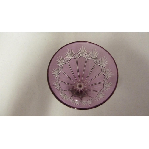 249 - Stevens & Williams - a rose coloured wine glass, of conical bowl, cut with fluting, star and fan mot... 