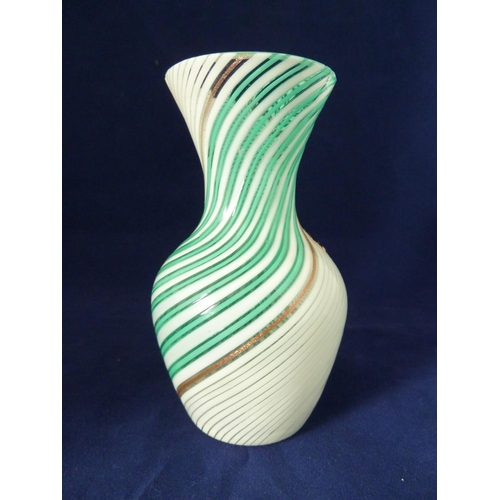 73 - Murano Glass, style of Dino Maartens - a glass vase of turquoise, white and aventurine spiralled can... 