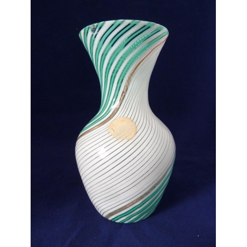 73 - Murano Glass, style of Dino Maartens - a glass vase of turquoise, white and aventurine spiralled can... 