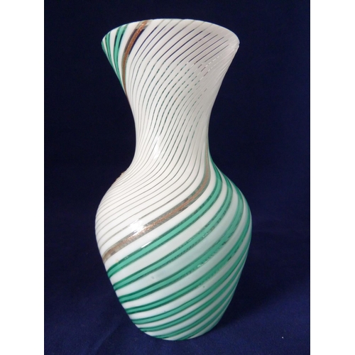 73 - Murano Glass, style of Dino Maartens - a glass vase of turquoise, white and aventurine spiralled can... 