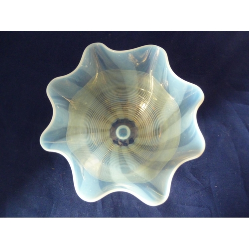 226 - English Glass - A threaded striped opaline glass bowl, with wavy rim; and a striped opaline glass pl... 