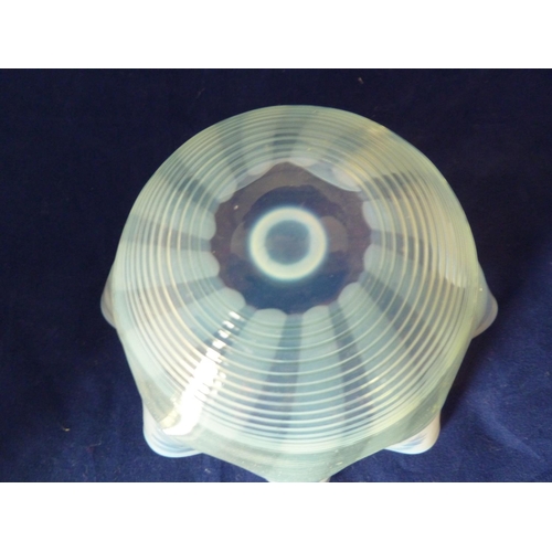 226 - English Glass - A threaded striped opaline glass bowl, with wavy rim; and a striped opaline glass pl... 