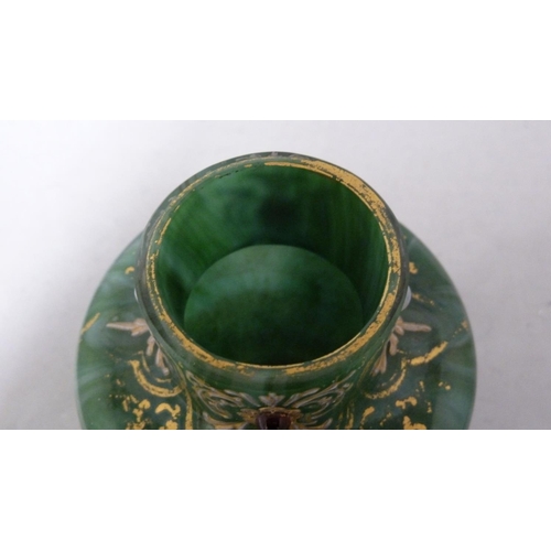 141 - Loetz - a Malachit / Malachite jewelled, gilded and enamelled glass vase, of ovoid form with flat sh... 