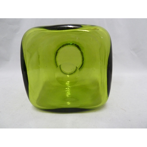 50 - Per Lutkin for Holmegaard - a Majgrøn / May Green glass cuboid vase, engraved Holmgaard and R 18157,... 