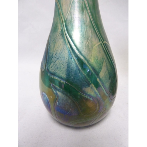 16 - Isle of Wight, possibly Alum Bay - a  pair of convolvulus bud form glass vases of nacreous green blu... 