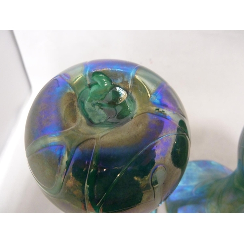 16 - Isle of Wight, possibly Alum Bay - a  pair of convolvulus bud form glass vases of nacreous green blu... 