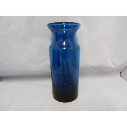 53 - Hovmantorp - three  cobalt blue glass vases, of cylindrical form with inverted rims, unmarked, one w... 