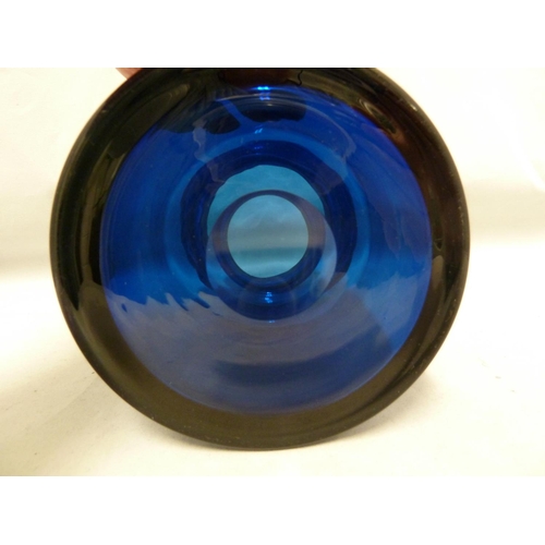 53 - Hovmantorp - three  cobalt blue glass vases, of cylindrical form with inverted rims, unmarked, one w... 