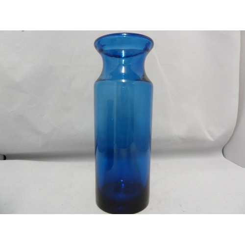 53 - Hovmantorp - three  cobalt blue glass vases, of cylindrical form with inverted rims, unmarked, one w... 