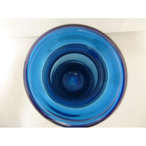 53 - Hovmantorp - three  cobalt blue glass vases, of cylindrical form with inverted rims, unmarked, one w... 