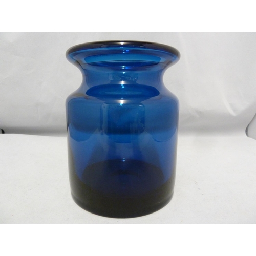 53 - Hovmantorp - three  cobalt blue glass vases, of cylindrical form with inverted rims, unmarked, one w... 