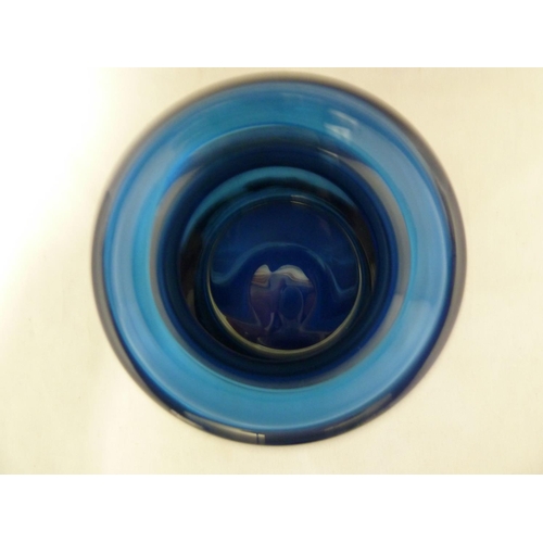 53 - Hovmantorp - three  cobalt blue glass vases, of cylindrical form with inverted rims, unmarked, one w... 