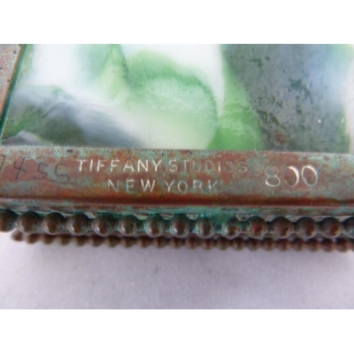 161 - Tiffany Studios, New York - a glass and patinated bronze 'pine needle box, rectangular set with pane... 