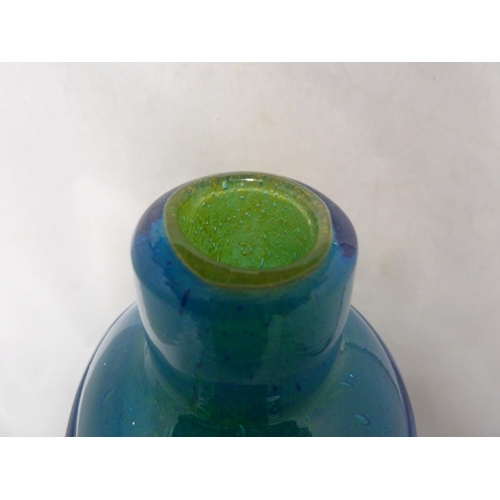 18 - Mdina glass - a Bark vase, of large size, of square section bottle form, blue/green coloration, c.19... 