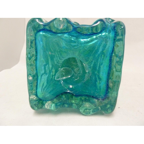 18 - Mdina glass - a Bark vase, of large size, of square section bottle form, blue/green coloration, c.19... 